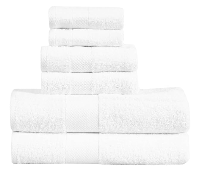 Micro Twist Towel 600 GSM 6 Pcs Towel Set 2 Bath +2 Hand+2 Face-Snow White