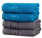 100% Cotton 4 Piece Hand Towel Set, 380 GSM Super Absorbency & Ultrasoft (40x60cm.) (Grey & Teal)