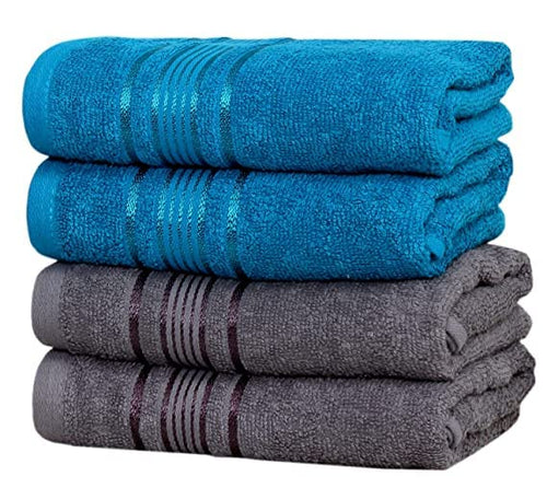 100% Cotton 4 Piece Hand Towel Set, 380 GSM Super Absorbency & Ultrasoft (40x60cm.) (Grey & Teal)