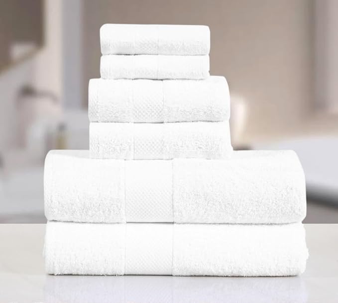Micro Twist Towel 600 GSM 6 Pcs Towel Set 2 Bath +2 Hand+2 Face-Snow White