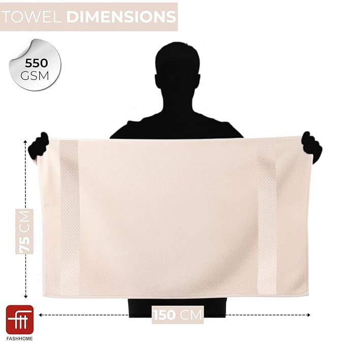 100% Natural Bamboo Towel 550 GSM 3 Pcs Towel Set (1 Bath75X150 +2 Hand 40x60) (Pearl Peach)
