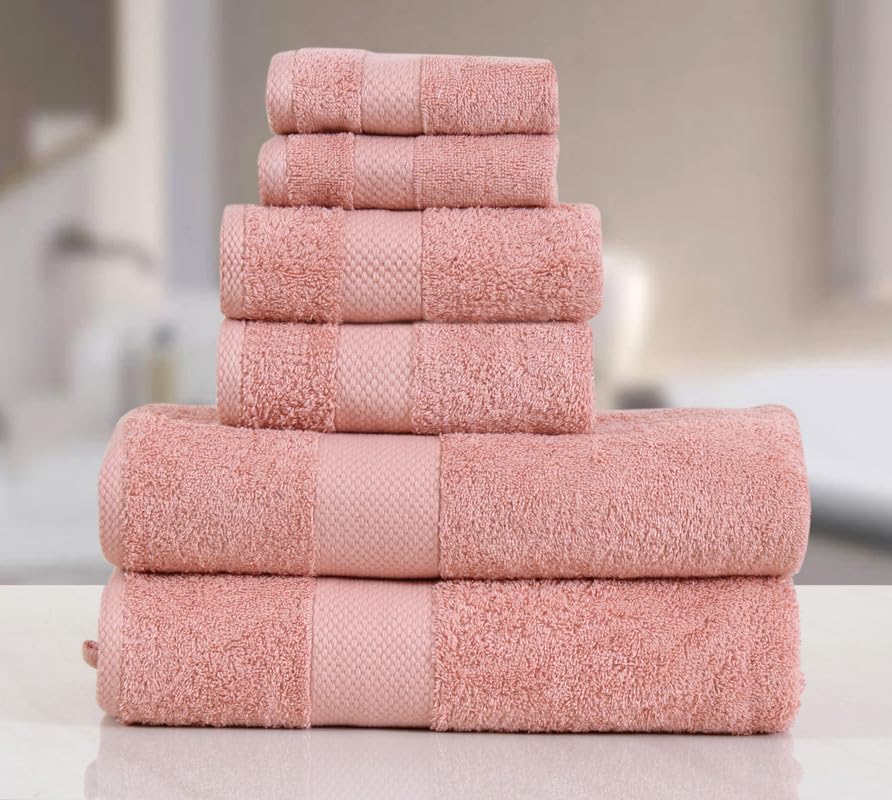 Micro Twist Towel 600 GSM 6 Pcs Towel Set 2 Bath +2 Hand+2 Face-Pastel Peach