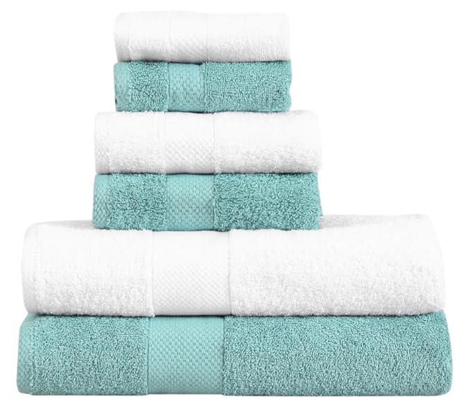 Micro Twist Towel 500 GSM Combo -Pack of 6 Pcs 2 Bath +2 Hand+2 Face-Denim Blue-Snow White