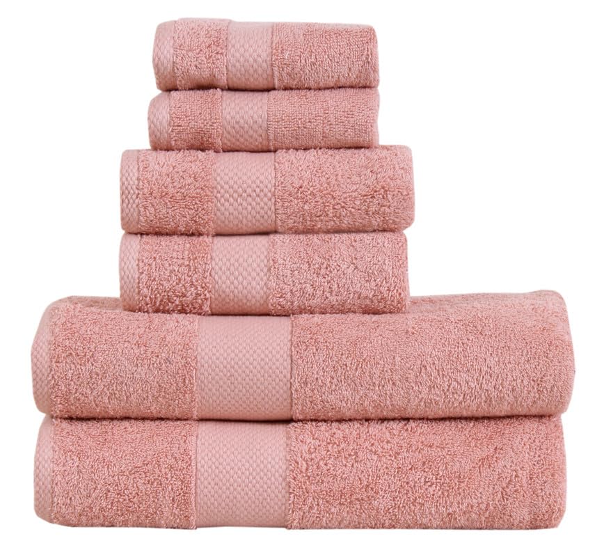 Micro Twist Towel 600 GSM 6 Pcs Towel Set 2 Bath +2 Hand+2 Face-Pastel Peach