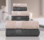 Micro Twist Towel 600 GSM 6 Pcs Towel Set 2 Bath +2 Hand+2 Face-Charcoal Grey-Cosmic Beige