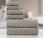 500 GSM 6 Pcs Towel Set-2 Bath +2 Hand+2 Face Towel Set 100% Soft Cotton Long Staple Fibers Ruffle Waves Quick Absorbent Towel for Men/Women -Mud Beige