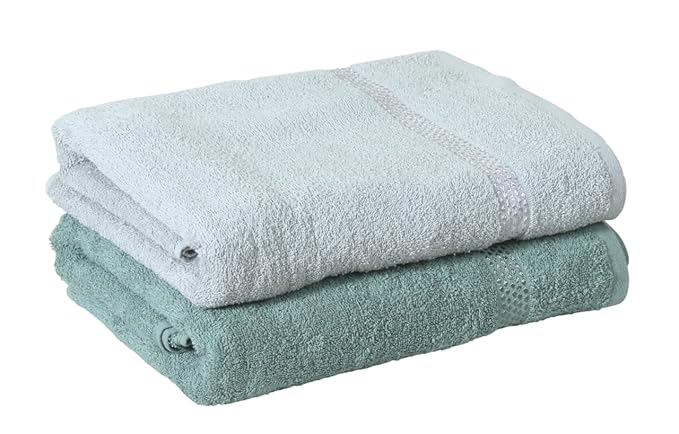 Quick Dry Star Border Bath Towel | 360 GSM Soft & Absorbent Solid Bath Towel | Lightweight & Skin-Friendly Towel for Everyday Use (2, Olive Green & Silver Grey)