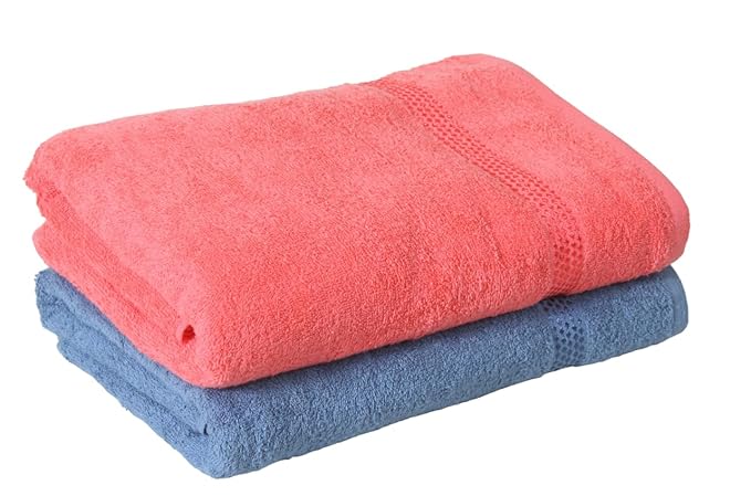 Quick Dry Star Border Bath Towel | 360 GSM Soft & Absorbent Solid Bath Towel | Lightweight & Skin-Friendly Towel for Everyday Use (2, Deep Blue & Red)