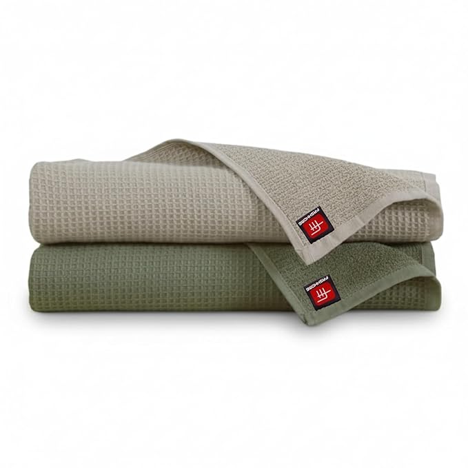 Fash Home Waffle Terry Fusion 2pc HandTowel-40X60cm Full Large Size 100% Soft Cotton Super Luxurious | Quick Absorbent | Only for Premium Royal Elite Class Men/Women/Couples-OliveGreen & CamelBeige