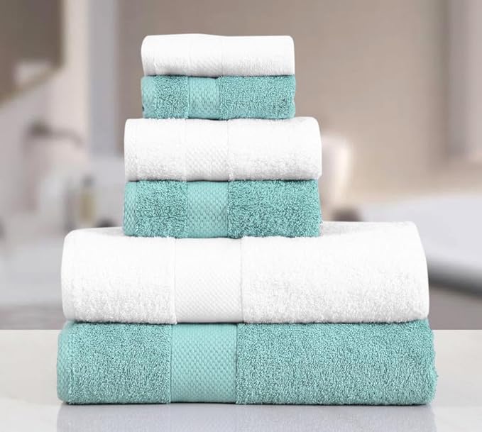 Micro Twist Towel 500 GSM Combo -Pack of 6 Pcs 2 Bath +2 Hand+2 Face-Denim Blue-Snow White