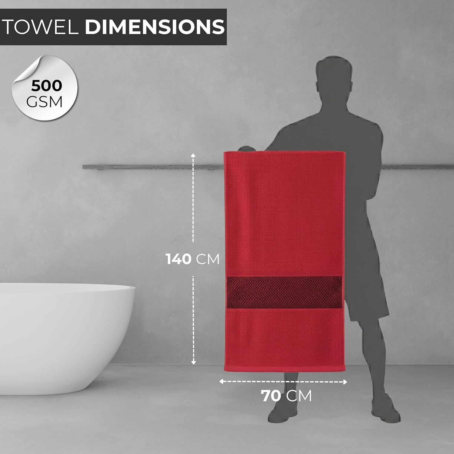 100% Cotton Ultra Soft & Super Absorbent, Antibacterial Hand Towel 500 GSM 40x60 cm. (Chrismas Red & Golden Beige)