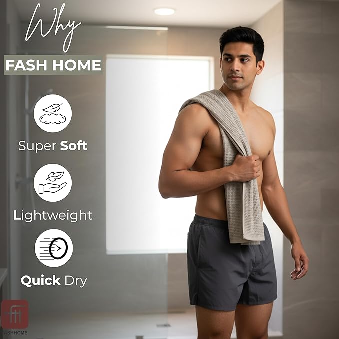 Fash Home Waffle Terry Fusion 2pc HandTowel-40X60cm Full Large Size 100% Soft Cotton Super Luxurious | Quick Absorbent | Only for Premium Royal Elite Class Men/Women/Couples-OliveGreen & CamelBeige