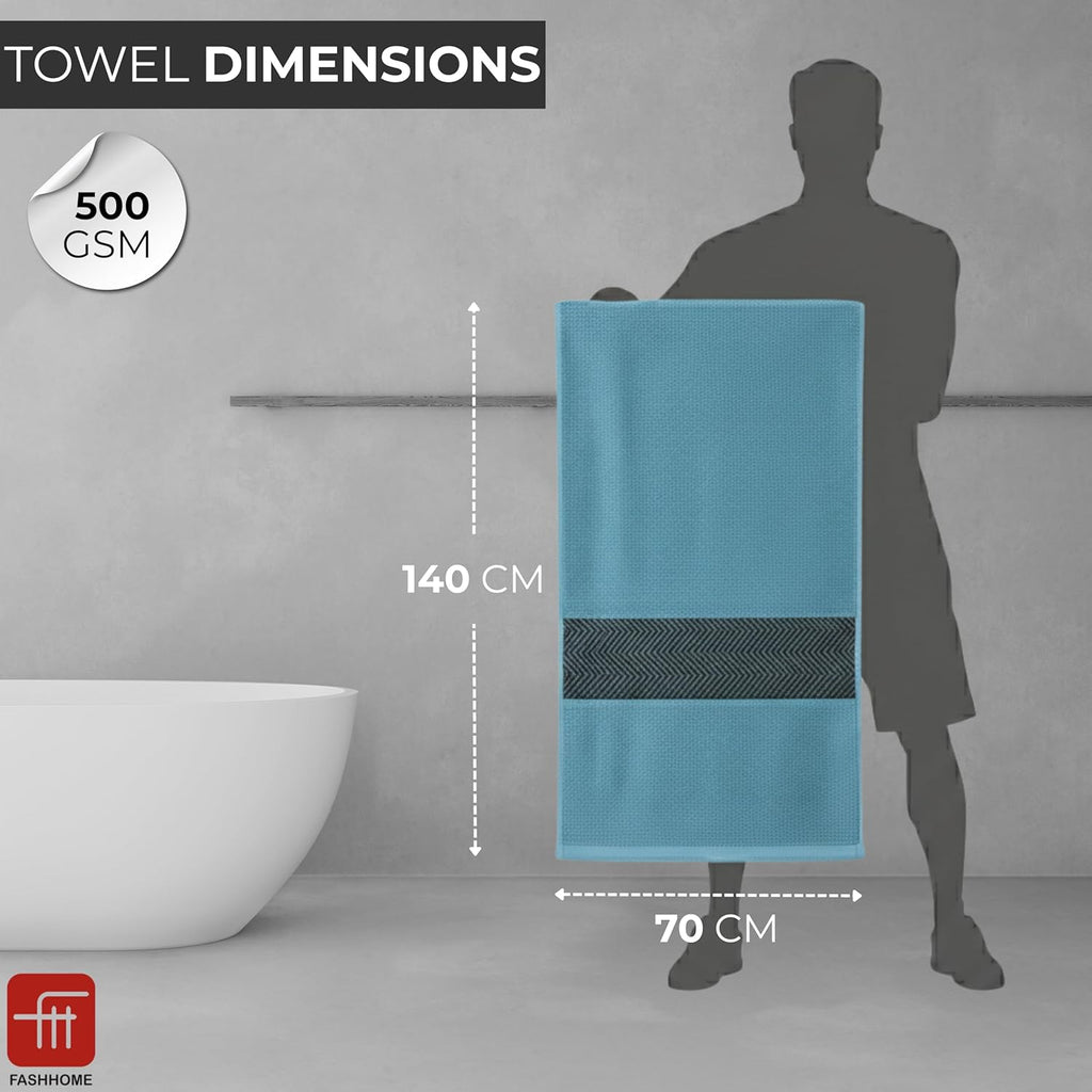 500 GSM 100% Cotton Highly Absorbent Super Luxury Large Couple Bath Towel Set (Maroon Red & Teal) Combo Pack of 4 ((Maroon Red& Teal))