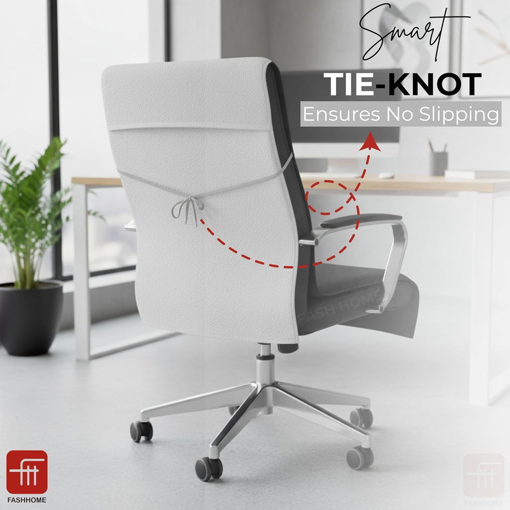 FASH Home Office Chair Towel | Luxury Car Seat Towel Cover | 100% Superfine Cotton | 550 GSM Large Size with Tie Knot | Silver White | Pack of 4