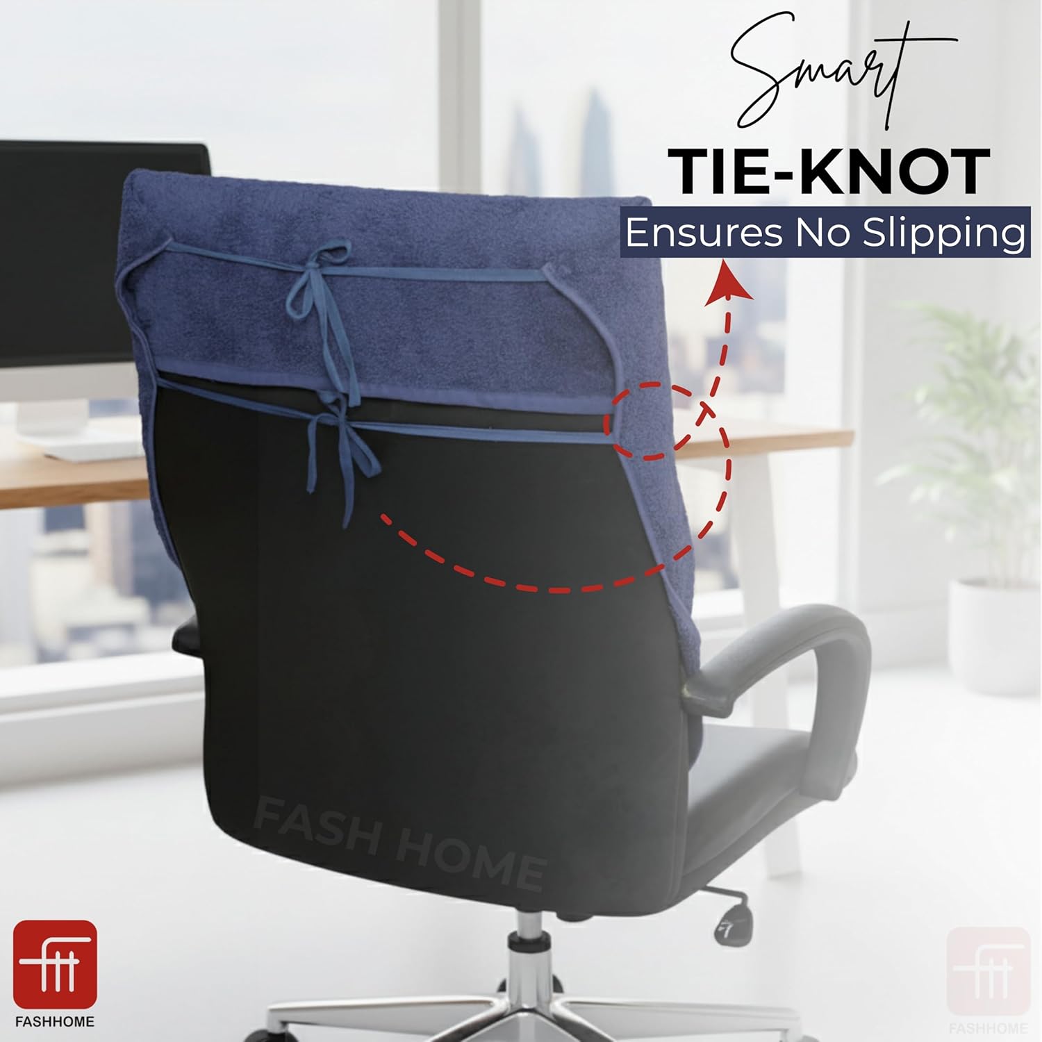 FASH Home Office Chair Towel | Luxury Car Seat Towel Cover | 100% Superfine Cotton | 550 GSM Large Size with Tie Knot | Grey | Pack of 1