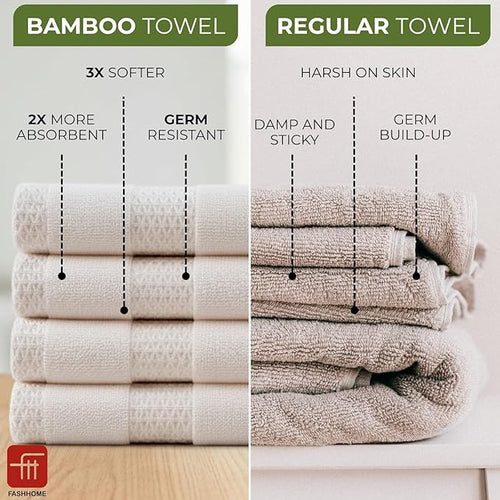 100% Natural Bamboo Towel 550 GSM 3 Pcs Towel Set (1 Bath75X150 +2 Hand 40x60) (Pearl Peach)
