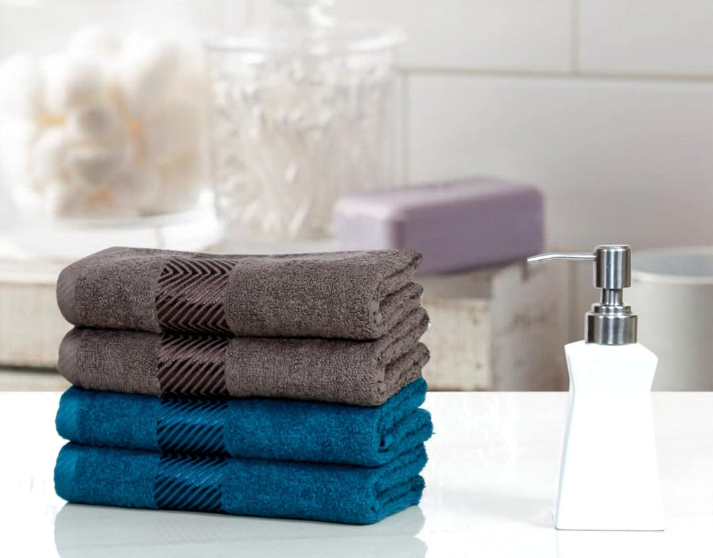 100% Cotton Ultra Soft & Super Absorbent, Antibacterial Hand Towel 500 GSM 40x60 cm. (Grey & Teal)