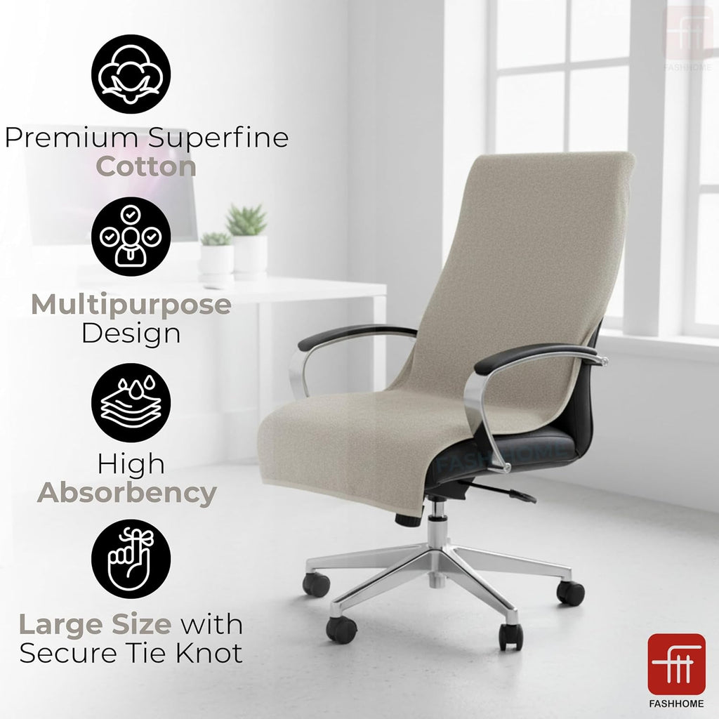 FASH Home Office Chair Towel | Luxury Car Seat Towel Cover | 100% Superfine Cotton | 550 GSM Large Size with Tie Knot | Beige | Pack of 1