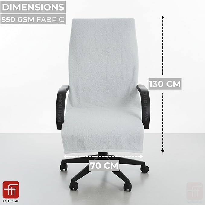 FASH Home Office Chair Towel | Luxury Car Seat Towel Cover | 100% Superfine Cotton | 550 GSM Large Size with Tie Knot | Silver White | Pack of 4