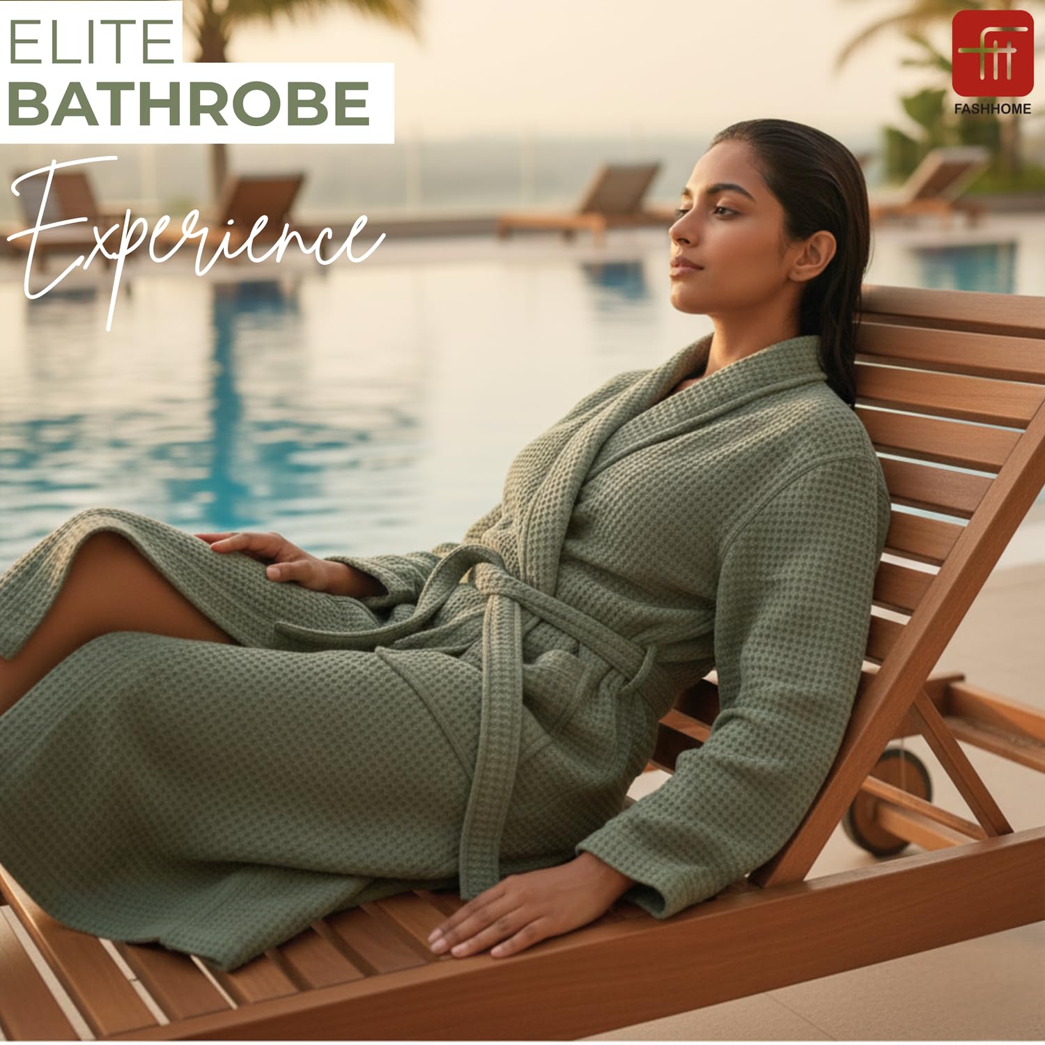 Fash Home-Unisex Bathrobe-Waffle design at Top & Soft TerryTowel inside for quick absorbancy and softness -100% Soft Cotton |Full Size | Perfect for Royal Elite Class Men/Women/Couples (Olive Green)