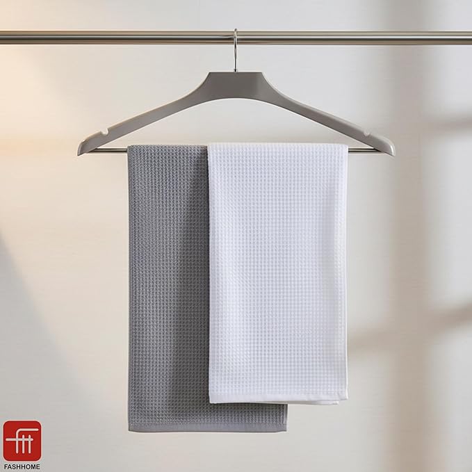 Fash Home Waffle Terry Fusion 2pc Bath Towel-75X150cm Full Large Size 100% Soft Cotton Super Luxurious | Quick Absorbent | Only for Premium Royal Elite Class Men/Women/Couples-White&Grey
