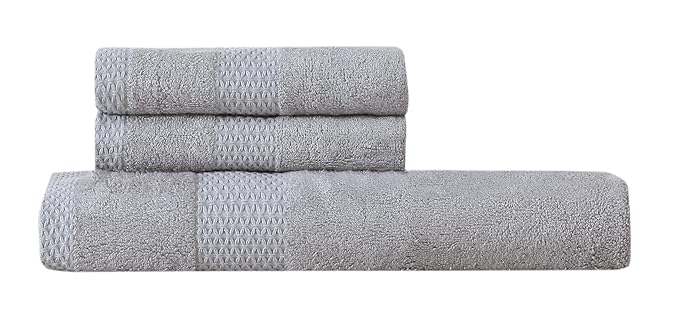 100% Natural Bamboo Towel 550 GSM 3 Pcs Towel Set (1 Bath75X150 +2 Hand 40x60) (Mist Grey)