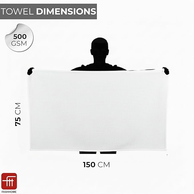Fash Home Waffle Terry Fusion 2pc Bath Towel-75X150cm Full Large Size 100% Soft Cotton Super Luxurious | Quick Absorbent | Only for Premium Royal Elite Class Men/Women/Couples-Beige+White