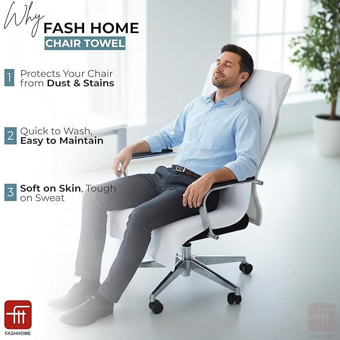 FASH Home Office Chair Towel | Luxury Car Seat Towel Cover | 100% Superfine Cotton | 550 GSM Large Size with Tie Knot | White | Pack of 4