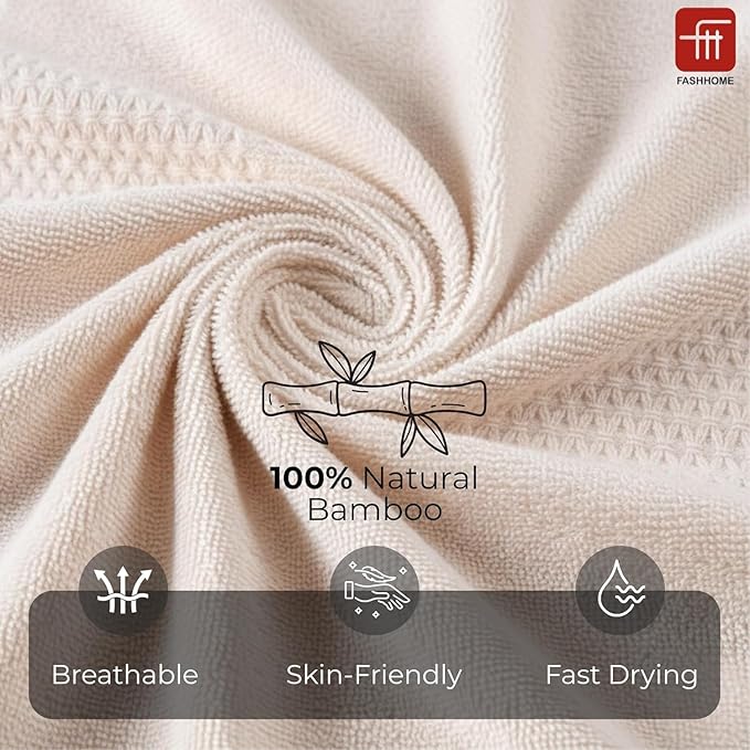 100% Natural Bamboo Towel 550 GSM 3 Pcs Towel Set (1 Bath75X150 +2 Hand 40x60) (Pearl Peach)