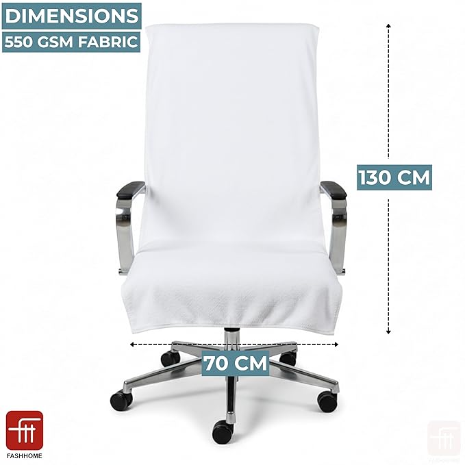 FASH Home Office Chair Towel | Luxury Car Seat Towel Cover | 100% Superfine Cotton | 550 GSM Large Size with Tie Knot | White | Pack of 1