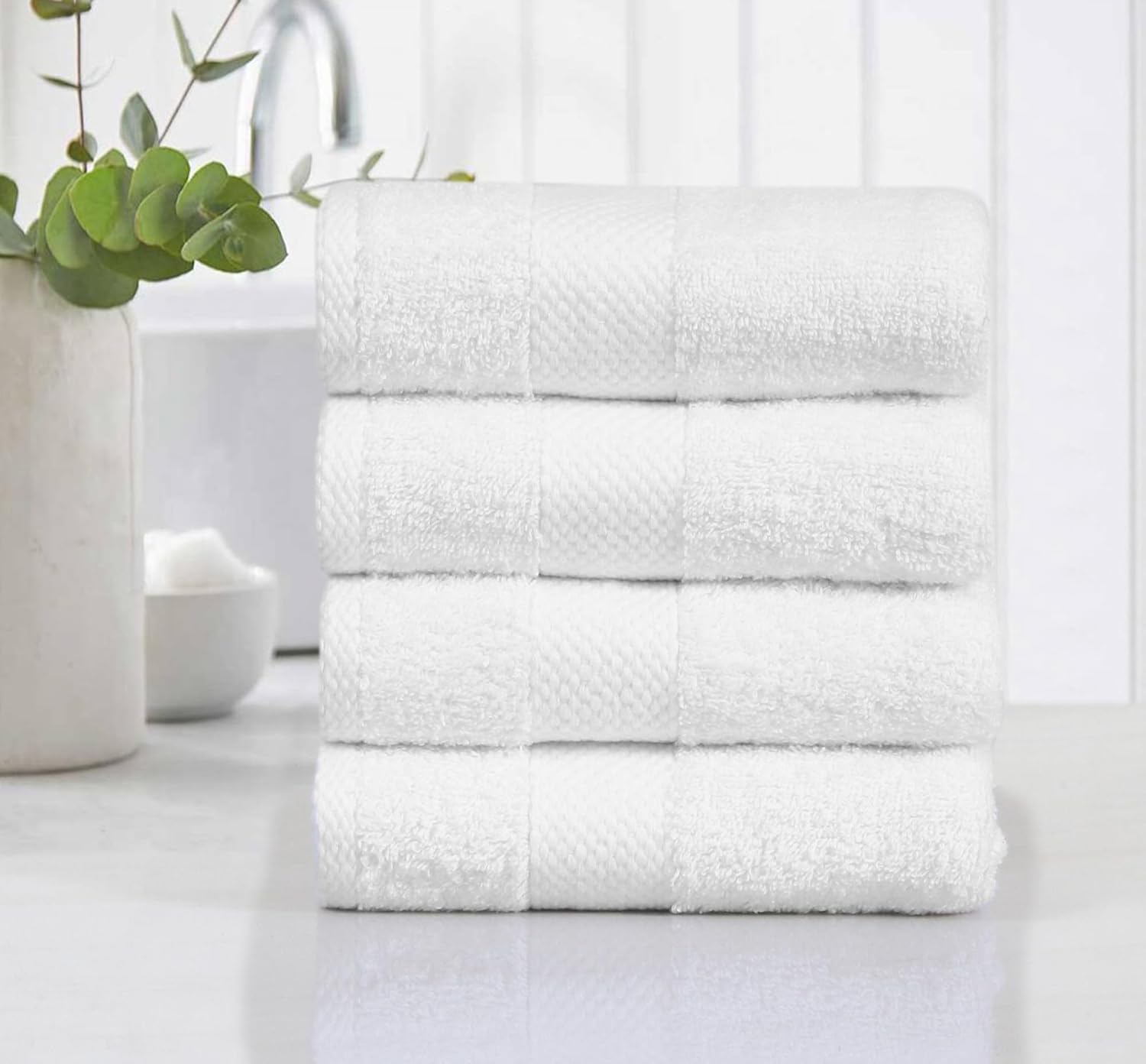 Fash Home 600 GSM Combed Cotton Hand Towel Set – 40x60 cm, Ultra Soft, Quick Dry & Highly Absorbent, 4 Pieces (White)