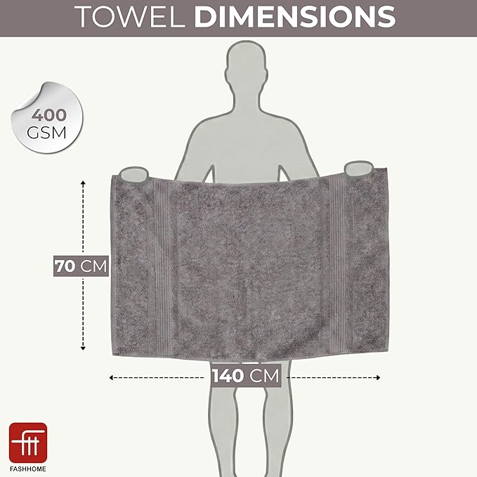 Fash Home 400 GSM Towel 70x140 cm – 1 Pc, Ultra Soft, Highly Absorbent, Quick Dry, Plush & Durable Cotton Bath Towel for Home, Gym & Spa (Grey)