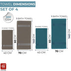 500 GSM 100% Cotton Highly Absorbent Super Luxury Large Couple Bath Towel Set and Hand Towel Set (Grey and Teal) Combo Pack of 2 Each