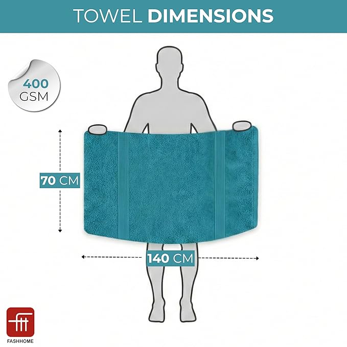 380 GSM 100% Cotton Highly Absorbent Light Weight Quick Dry Large Couple Bath Towel Set of 2 ( Grey&Teal)