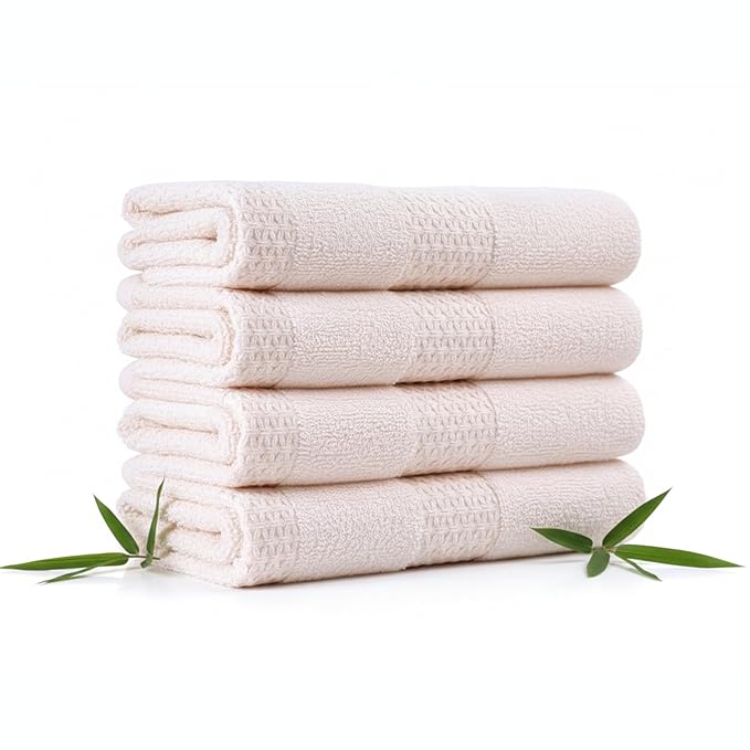 100% Natural Bamboo Towel 500 GSM Solid Hand Towel Pack of 4(40x60) (Pearl Peach)