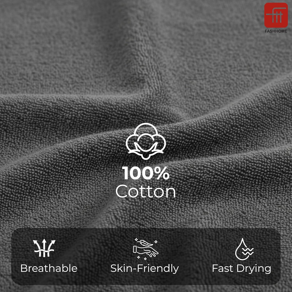 100% Cotton Super & Soft Towel Collection Set of 3 (Bath + Hand + Hand) 500 GSM Large Size (Grey)