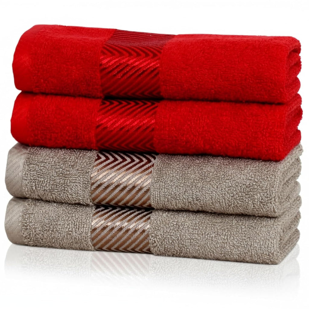 100% Cotton Ultra Soft & Super Absorbent, Antibacterial Hand Towel 500 GSM 40x60 cm. (Chrismas Red & Golden Beige)