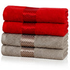 100% Cotton Ultra Soft & Super Absorbent, Antibacterial Hand Towel 500 GSM 40x60 cm. (Chrismas Red & Golden Beige)