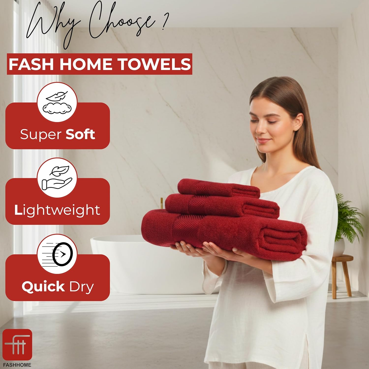 100% Cotton Super & Soft Towel Collection Set of 3 (Bath + Hand + Hand) 500 GSM Large Size (Maroon)