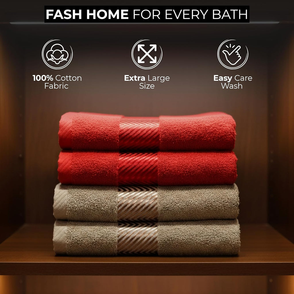 100% Cotton Ultra Soft & Super Absorbent, Antibacterial Hand Towel 500 GSM 40x60 cm. (Chrismas Red & Golden Beige)