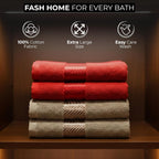 100% Cotton Ultra Soft & Super Absorbent, Antibacterial Hand Towel 500 GSM 40x60 cm. (Chrismas Red & Golden Beige)
