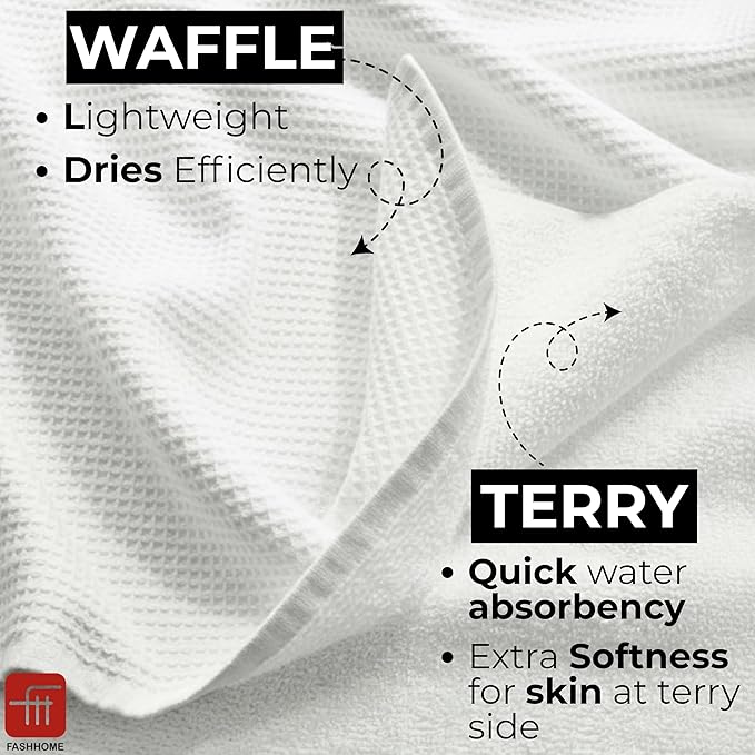Fash Home Waffle Terry Fusion 4 pc Combo Bath Towel-75X150cm-Full Large Size 100% Soft Cotton Super Luxurious | Quick Absorbent | Only for Premium Royal Elite Class Men/Women/Couples