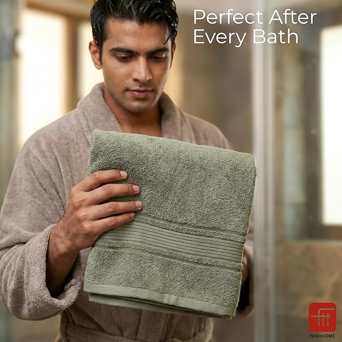 Fash Home 400 GSM Towel 70x140 cm – 1 Pc, Ultra Soft, Highly Absorbent, Quick Dry, Plush & Durable Cotton Bath Towel for Home, Gym & Spa (Olive Green)