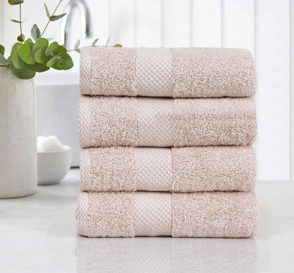 Fash Home 600 GSM Combed Cotton Hand Towel Set – 40x60 cm, Ultra Soft, Quick Dry & Highly Absorbent, 4 Pieces (Beige)