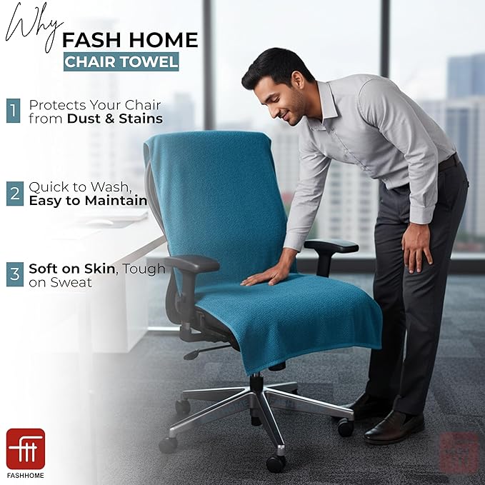 FASH Home Office Chair Towel | Luxury Car Seat Towel Cover | 100% Superfine Cotton | 550 GSM Large Size with Tie Knot | Teal | Pack of 1