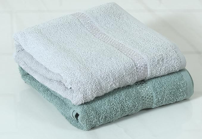 Quick Dry Star Border Bath Towel | 360 GSM Soft & Absorbent Solid Bath Towel | Lightweight & Skin-Friendly Towel for Everyday Use (2, Olive Green & Silver Grey)
