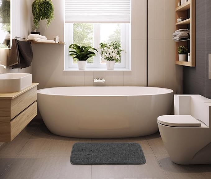 Fash Home Luxury Microfiber Bath Mat – Size 40x60 cm, 1500 GSM Ultra-Absorbent, Quick-Dry, Soft, Non-Slip, Machine Washable, Perfect for Bathroom, Shower, and Floor Use (Grey)