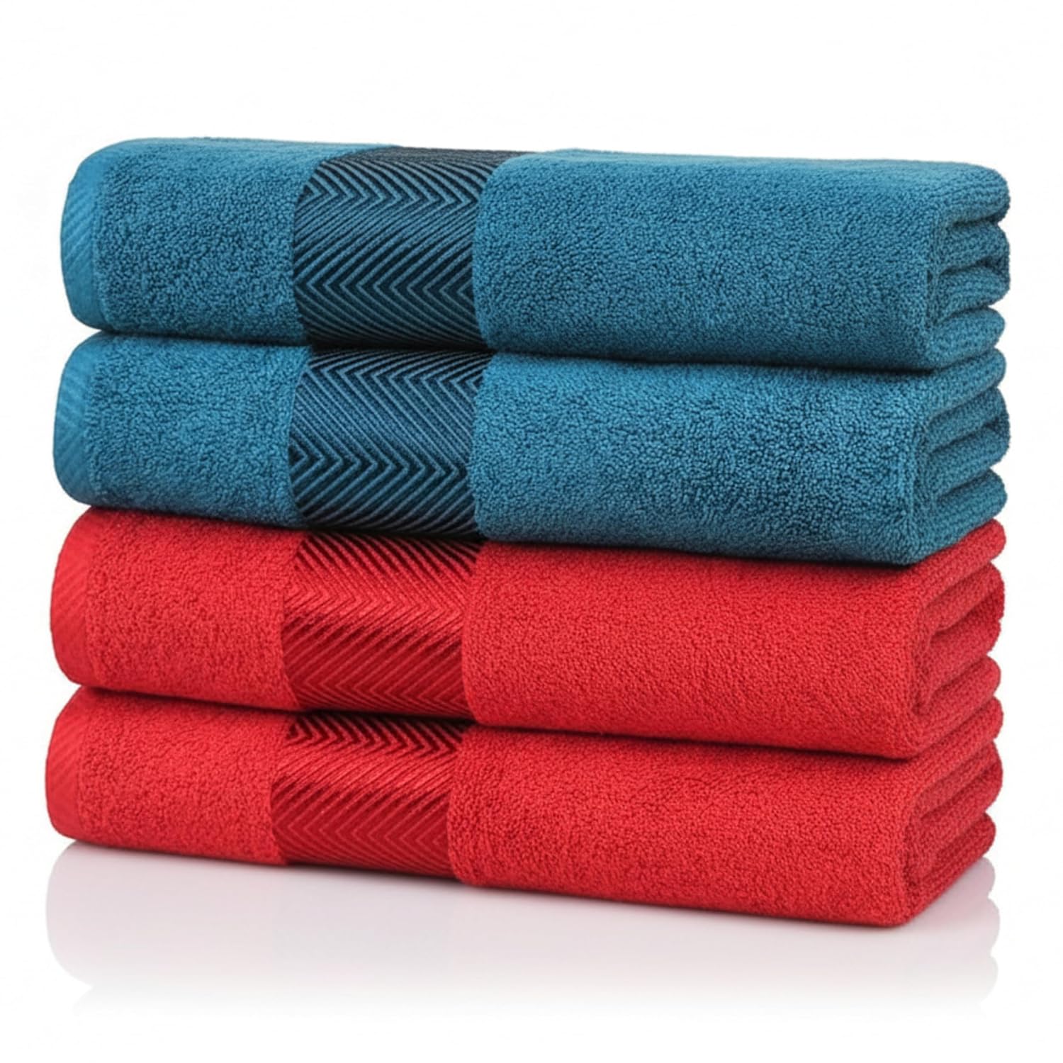 500 GSM 100% Cotton Highly Absorbent Super Luxury Large Couple Bath Towel Set (Maroon Red & Teal) Combo Pack of 4 ((Maroon Red& Teal))