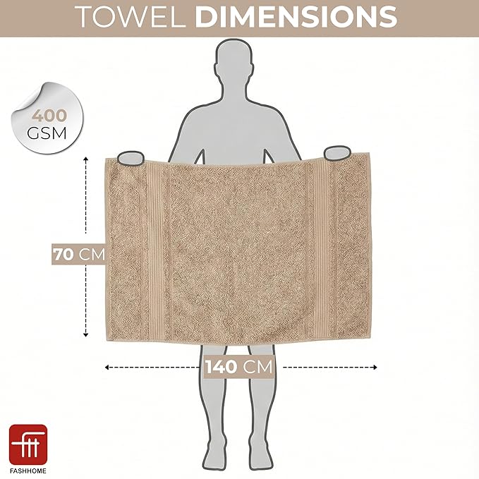 Fash Home 400 GSM Towel 70x140 cm – 1 Pc, Ultra Soft, Highly Absorbent, Quick Dry, Plush & Durable Cotton Bath Towel for Home, Gym & Spa (Beige)