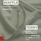 Fash Home Waffle Terry Fusion 2pc Bath Towel-75X150cm Full Large Size 100% Soft Cotton Super Luxurious | Quick Absorbent | Only for Premium Royal Elite Class Men/Women/Couples-OliveGreen+NaturalGrey